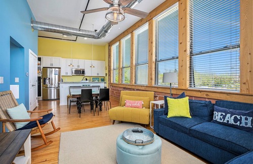 South Haven Condo | The Sunrise Loft at Central Lofts | Heated Pool | Hot Tub | In-house Theater