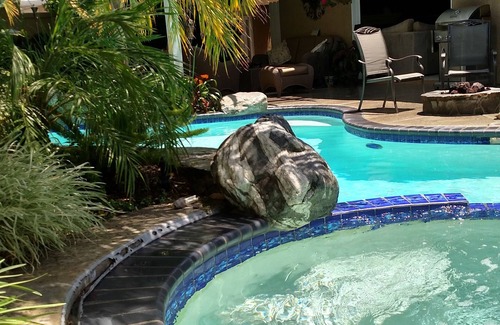 Lake Forest House | Tropical Home, Heated Pool, Spa, Fire Ring, Fireplace, Central Air, Pool table