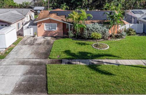 Pinellas Park House | Tropical Palm Haven with Pool and Firepit