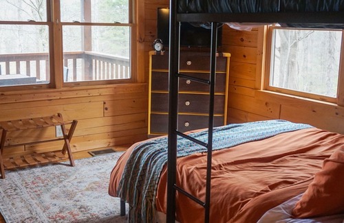 Sugar Grove Cabin | Tucked Inn @ Sugar Grove: Boone Log Cabin w/ views, hot tub, dog friendly
