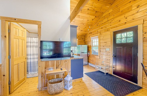 Lincolnville Cabin | Two log cabins on 5 acres with patios, grill, firepit, outdoor games, & W/D