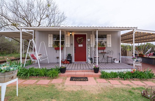 Sweetwater Cottage | Unique Tiny House with Queen Bed and Hot Tub in country setting.