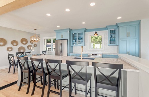 Benton Harbor House | Updated Lake House w/Private Beach, Sunset Views, Hot Tub, Fire Pit & Theater