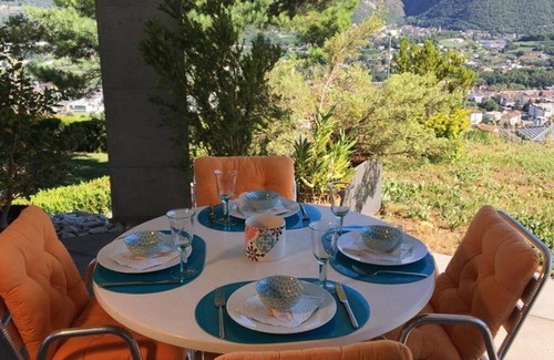 Venthone Apartment | Vacation apartment - View of mountains & town/near Crans-Montana