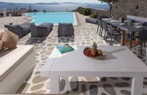 Agios Ioannis Villa | Villa Aristotle: sunset & Aegean sea Views: minimal design 4 bedrooms 4 bathroo