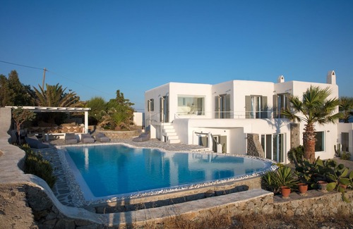 Agios Ioannis Villa | Villa Aristotle: sunset & Aegean sea Views: minimal design 4 bedrooms 4 bathroo