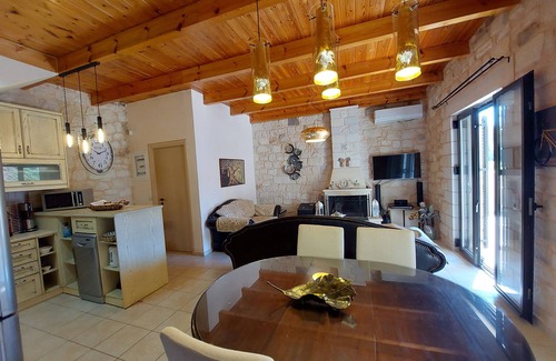 Kato Stalos Villa | Villa Christy 150 meters from the beach with private pool and fireplace