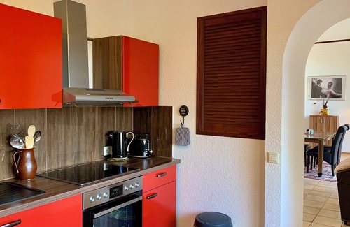Friedrichroda Condo | Villa Warzenburg, apartment 2 with panoramic view, balcony and fireplace. Vacation with a dog.