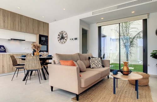 Santiago de la Ribera Villa | Villa with private roof terrace, patio with pool