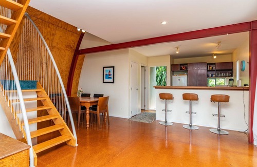 Mangawhai Heads House | Vitamin Sea - Quirky holiday home in bush setting with views, walk to the estuary and surf beach