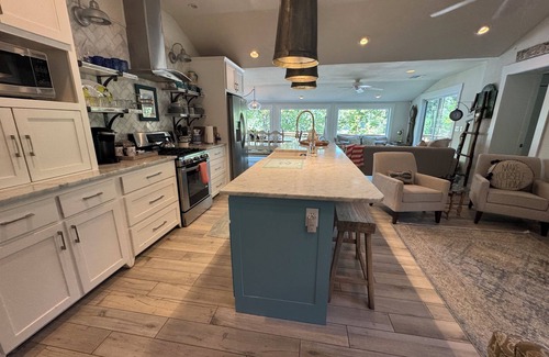Vinita House | Waterfront beauty with dock and fireplace! Check in Bay! New Hot Tub!