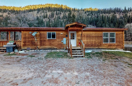 South Fork Cabin | Waterfront cabin with private hot tub, furnished deck, wood stove, & free WiFi
