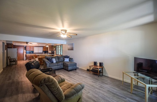 Onekama House | Waterfront home on Portage Lake with lake-view deck & firepit