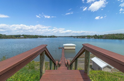 Mount Holly House | Waterfront retreat with dock, kayaks, and outdoor living. Bring the boat!