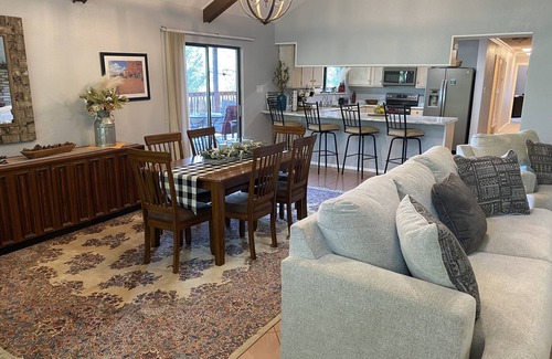 Ruidoso Cabin | Whispering Pines has great deck, hot tub & fire pit. Close to downtown & slopes.