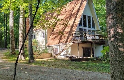 Boyne City Ski Chalet | Wooded setting with view of Walloon Lake