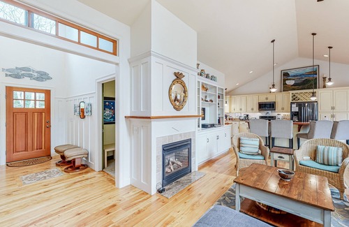 Boothbay House | Woodland hideaway with lake access, private game room, fireplace, & luxe kitchen