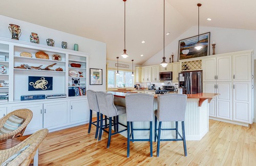 Boothbay House | Woodland hideaway with lake access, private game room, fireplace, & luxe kitchen