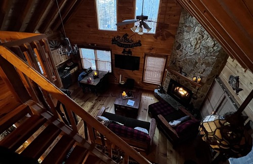 Blue Ridge Cabin | Year-Round Panoramic View: Lake BR & Layered Mtns from cabin, hot tub, decks