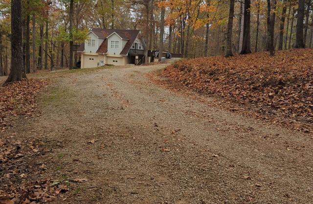 1-bdrm house with fireplace, AC and WiFi with 20 acres of trees scenic deck.