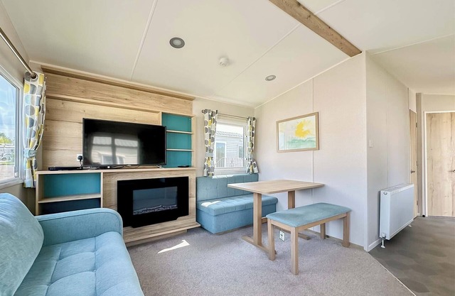 12ft-wide caravan with one double and one twin.