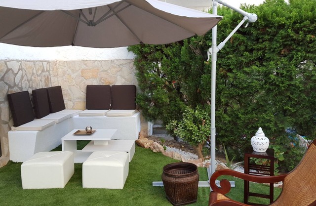 2 bedroom apartment with private terrace and garden, pool and beach