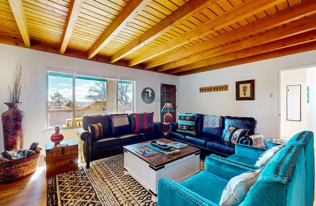 Artful Adobe home with amazing views & walkable locale - 1 block to River Trail