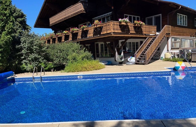 Authentic Swiss Chalet w/private saltwater pool, sauna, grill, fire pit & more