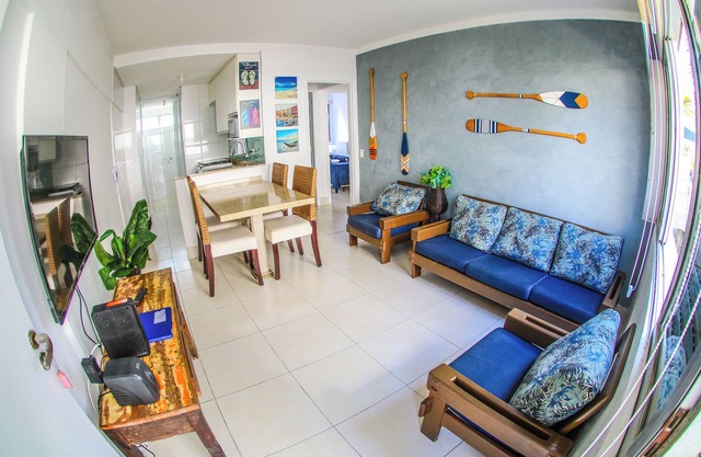 Beachfront - 2 bedrooms + air conditioning, 2 bathrooms, living room, kitchen, 1 garage, Wi-Fi and bed linen