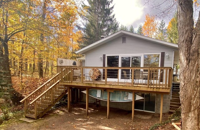 Betsie River Cabin - minutes from Crystal Mountain, Hot Tub, Canoe, Wi-Fi