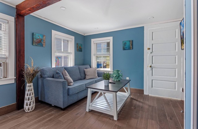 Cabin at The Beach , not handicapped accesible- has stair access . 1 bathroom