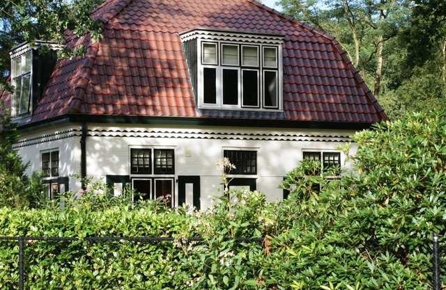 Characteristic house with a garden, surrounded by forest