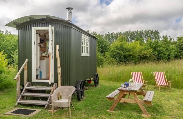 Charming craftsman-built shepherd's hut, set in it's own private woodland glade