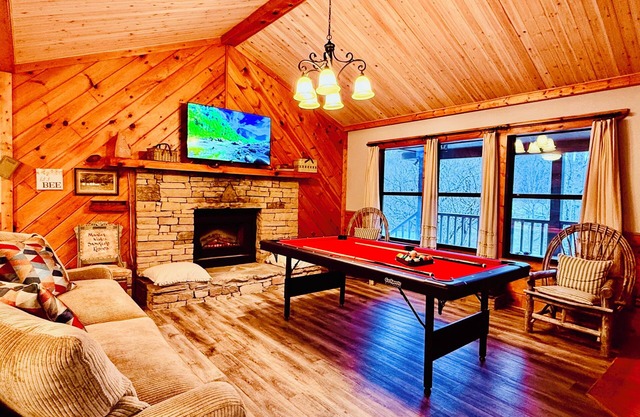 Cozy Riverfront Cabin with Creek Views, Hot Tub, Pool Table, and Fire Pit