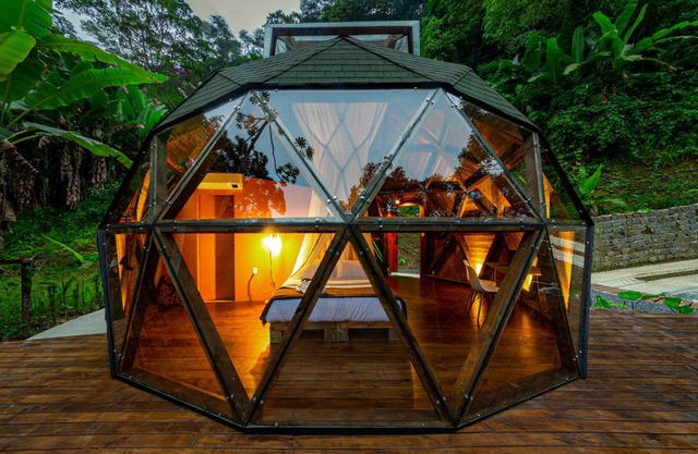 Deva Dome - geodesic, Atlantic forest and waterfall