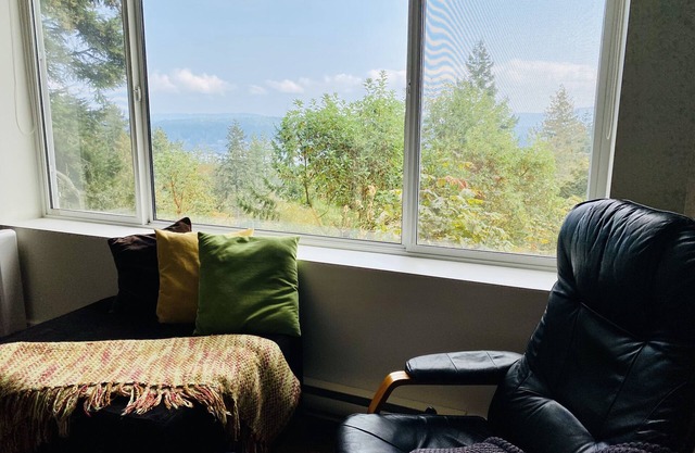 Garden views and ocean glimpses, close to all that Saltspring offers.