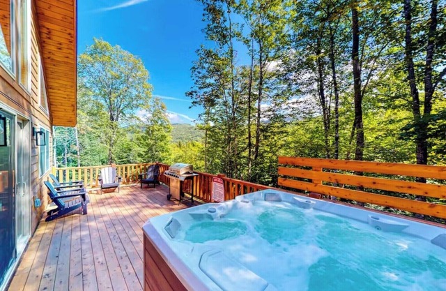 Gorgeous dog-friendly cabin with great view, deck, hot tub, & gas fireplace