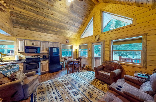Homey cabin near National Forest with private hot tub, deck, grill, & WiFi