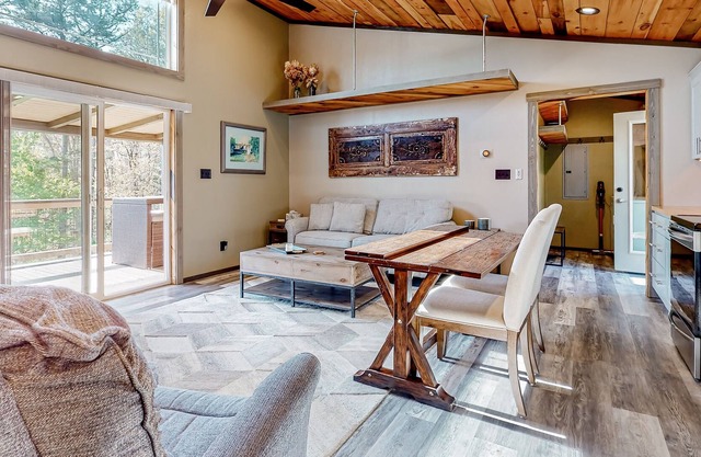 Inviting dog-friendly home with fitness area, firepit, central AC, & W/D