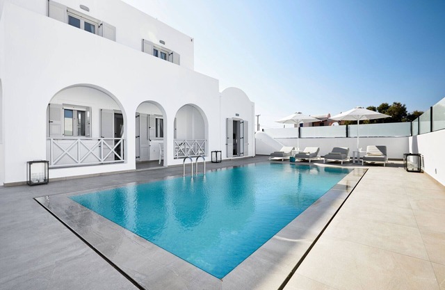Lavish Santorini Villa | Aegean Serenity Villa | 3 Bedrooms | Private Heated Pool | Lovely Furnished Terrace | Shaded Outdoor Dining Area | Prime Location | Monolithos