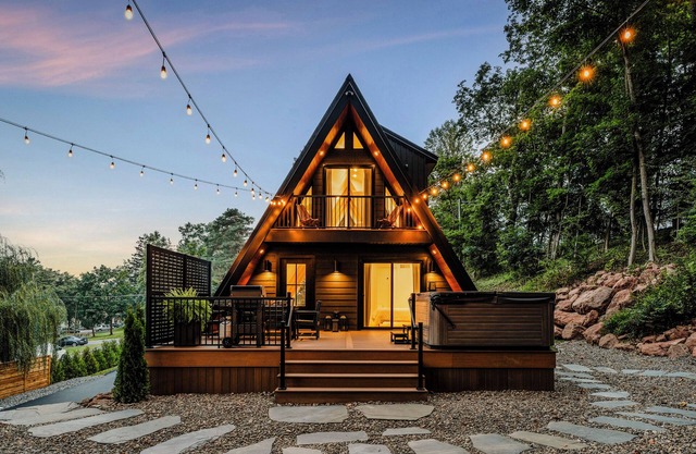 Luxury A-frame in Adamstown, PA with hot tub, barrel sauna & EV charger