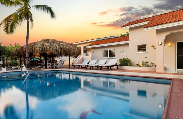 Luxury villa with a large magna pool in a beautiful tropical garden