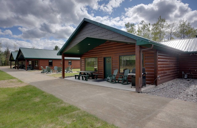 Modern dog-friendly cabin with hot tub, gas fireplace, patio, grill, & washer/dr
