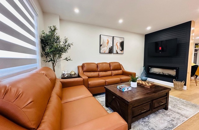 Modern Mississauga home near airport with 2 parking spots, patio, & dining space