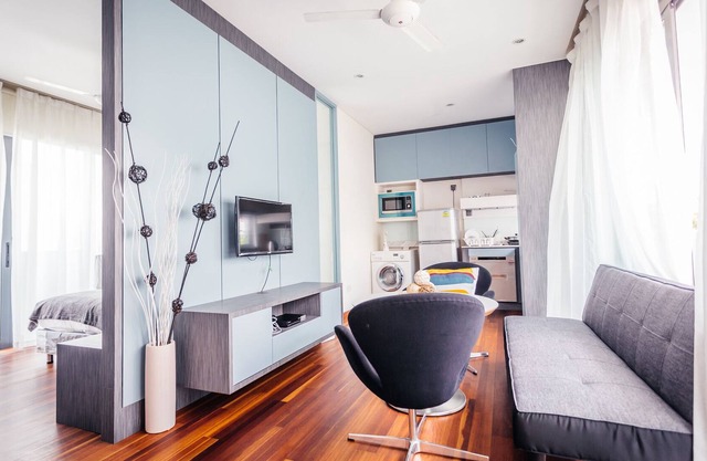 Modern private studio room EZS-7 with shared pool in bungalow house