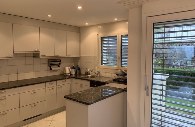 Nice apartment with garden and view on the mountains , farms and hills.