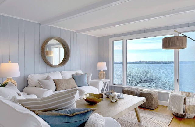 Oceanfront Home with Dock and Patio Views of Salem Harbor. 3 Bed, 2.5 Bath