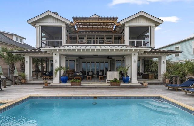 Oceanfront house with separate carriage house & private swimming pool at North Litchfield Beach.