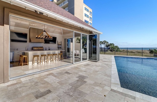 Oceanfront | Luxury Beachfront Home | Wall to Wall Folding Glass Doors Opening to Private Pool Deck