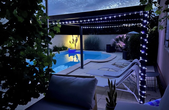 Peaceful, private swimming pool, and calm.